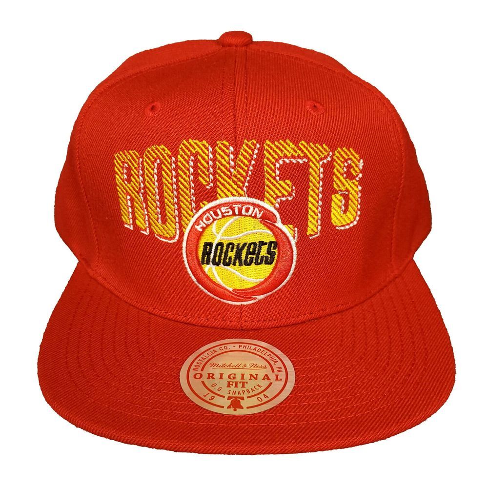 Houston Rockets Mitchell & Ness NBA Snapback Cap Hat Embroidery Red Yellow NWT